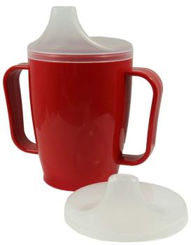 Trinkbecher-Set mit 2 Griffen und 2 Deckeln, rot